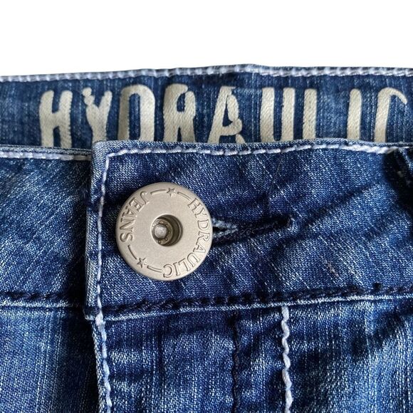 Vintage Hydraulic Distressed Denim Blue Jean Flap Pocket Micro Mini Skirt Sz 7/8 - Picture 10 of 14